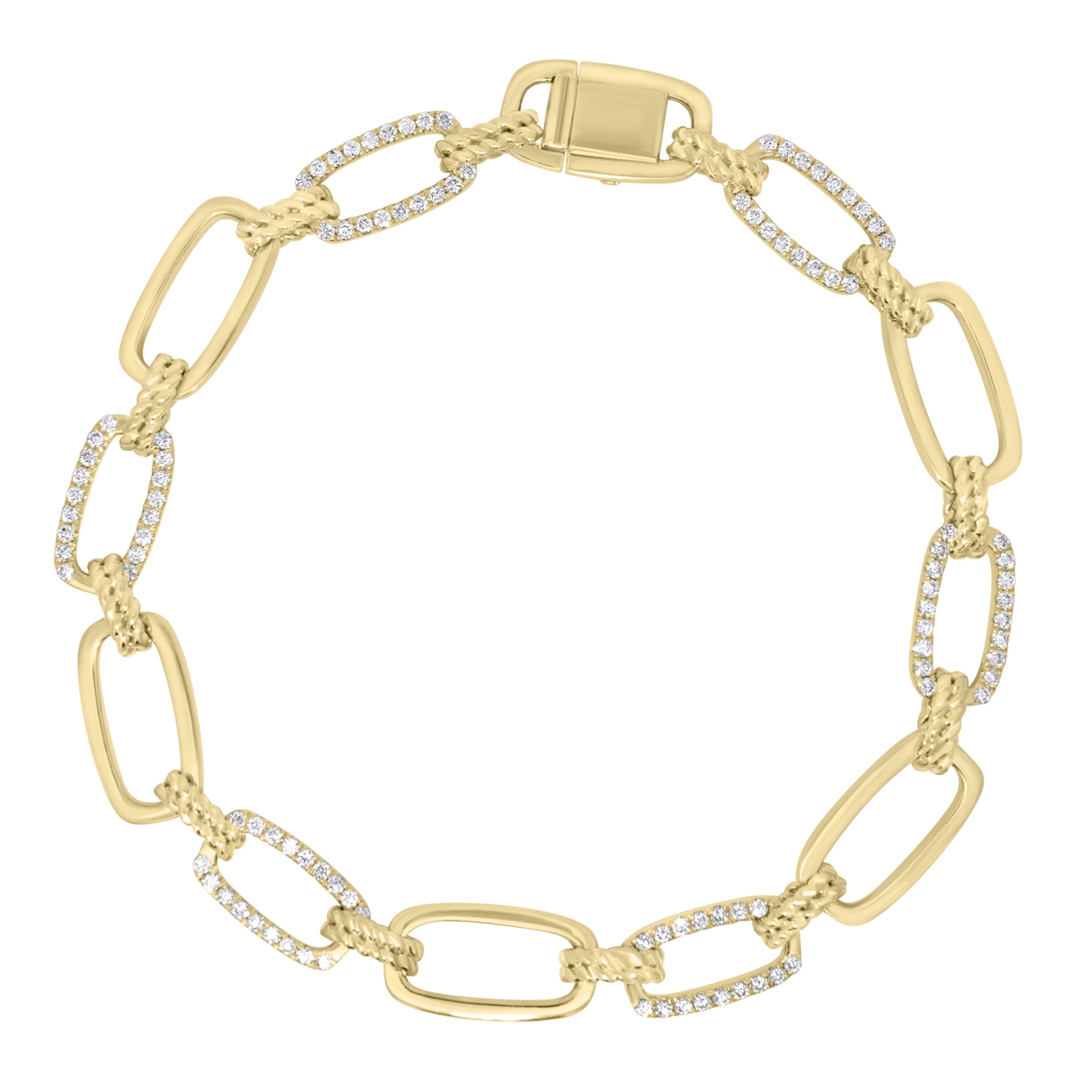 Diamond & Rope Elongated Chain Bracelet - 14K gold weighing 9.74 grams  - 108 round diamonds weighing 0.65 carats