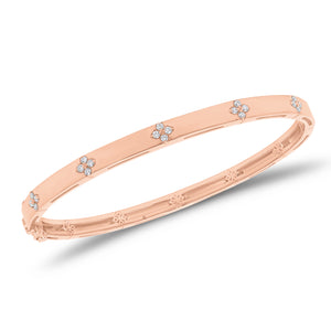 Diamond petite flower bangle bracelet - 14K gold weighing 14.23 grams
- 20 round diamonds weighing 0.21 carats