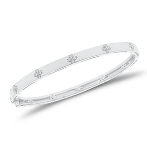 Diamond petite flower bangle bracelet - 14K gold weighing 14.23 grams
- 20 round diamonds weighing 0.21 carats