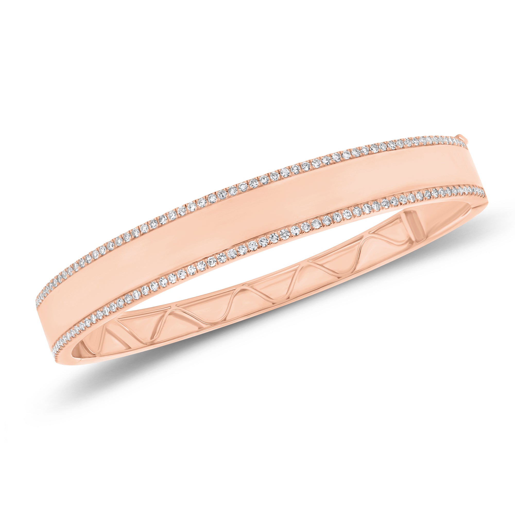 Diamond & Gold Banded Bangle Bracelet - 14K gold weighing 15.84 grams - 124 round diamonds weighing 0.75 carats