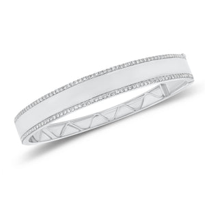 Diamond & Gold Banded Bangle Bracelet - 14K gold weighing 15.84 grams - 124 round diamonds weighing 0.75 carats