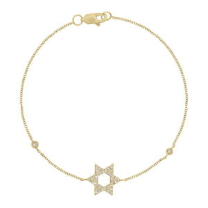 Diamond star of david bracelet with diamond bezels - 14K gold weighing 1.39 grams
- 38 round diamonds weighing 0.13 carats