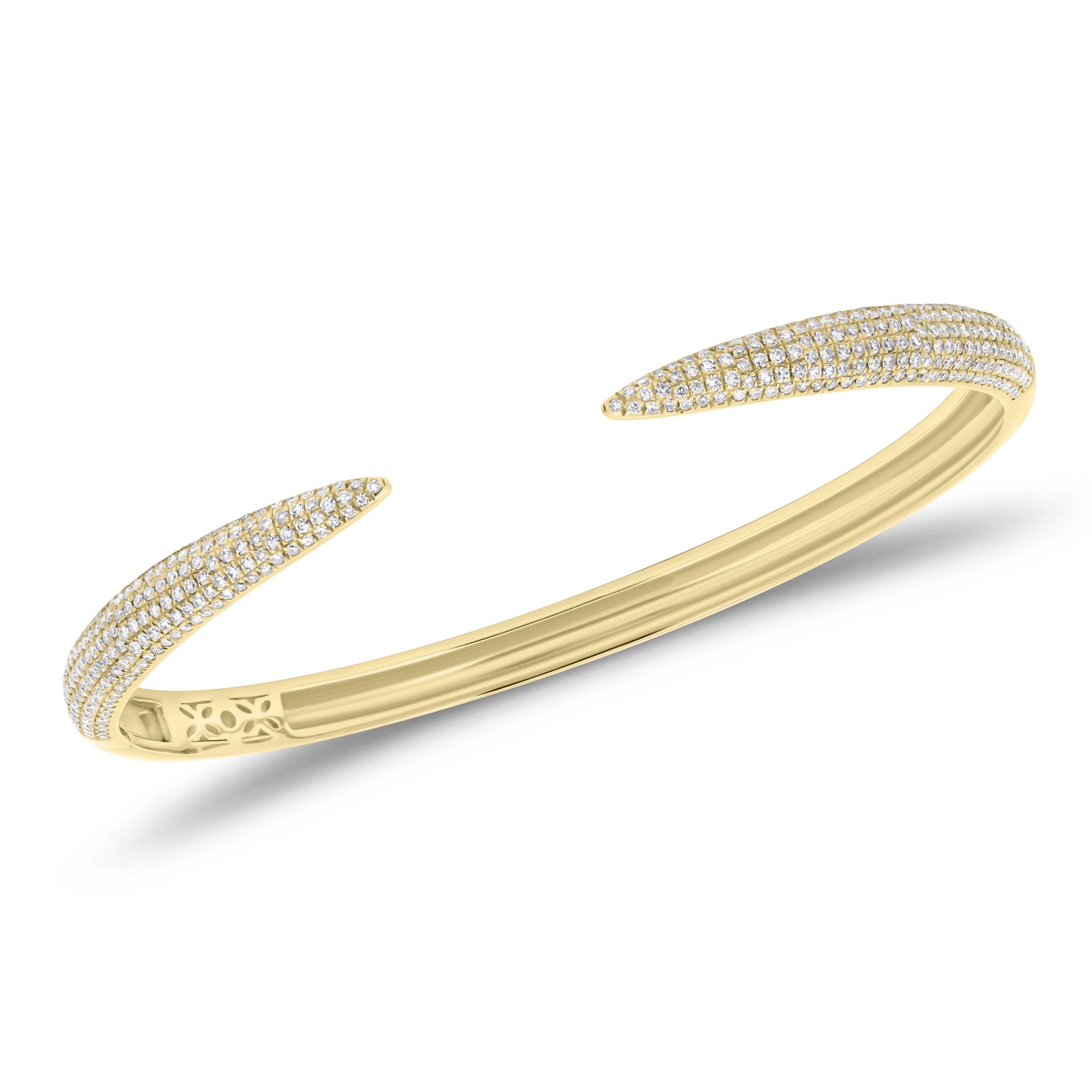 Pave diamond claw cuff bracelet - 14K gold weighing 11.18 grams
- 396 round diamonds weighing 0.94 carats