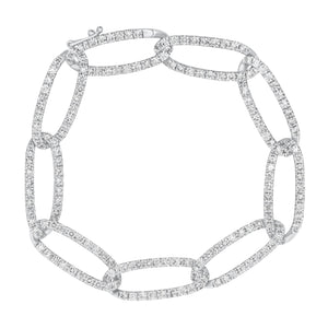 Diamond slim oval link bracelet - 14K gold weighing 11.38 grams
- 179 round diamonds weighing 5.27 carats