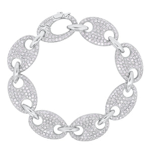 Pave Diamond Puffed Mariner Link Bracelet - 14K gold weighing 21.37 grams - 489 round diamonds weighing 5.47 carats