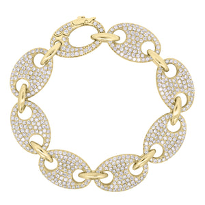 Pave Diamond Puffed Mariner Link Bracelet - 14K gold weighing 21.37 grams  - 489 round diamonds weighing 5.47 carats