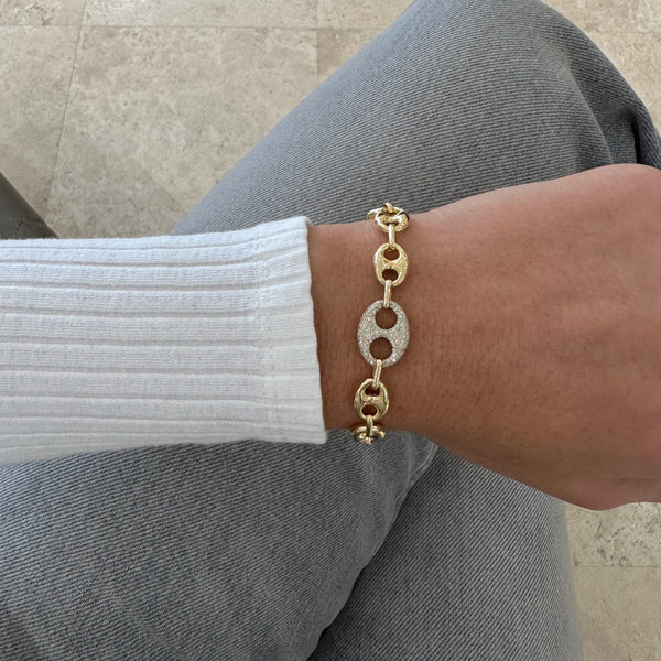 Mariner Puff Link, Diamond Cut, 14k Solid Gold, Friendship outlet Bracelet, Purple String Bracelet, Sliding Knot, Chain Link Bracelet, Gift for her