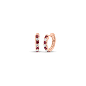 Ruby & Diamond Huggie Earrings - 18K gold weighing 3.09 grams - 6 round diamonds weighing 0.28 carats - 8 rubies weighing 0.46 carats