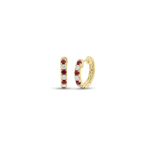 Ruby & Diamond Huggie Earrings - 18K gold weighing 3.09 grams - 6 round diamonds weighing 0.28 carats - 8 rubies weighing 0.46 carats