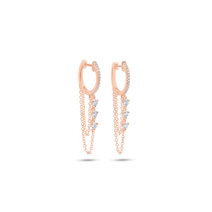 Diamond Huggie Earrings with Double Chains