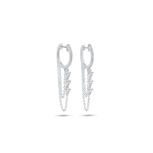 Diamond Huggie Earrings with Double Chains