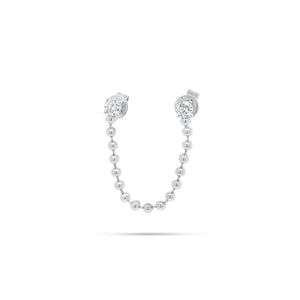 Diamond & Gold Ball Chain Double Stud Earring - 14K gold weighing 1.24 grams - 2 round diamonds weighing 0.22 carats