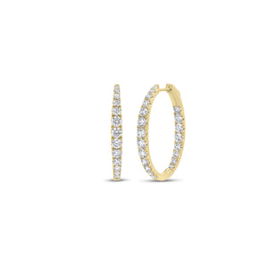 Graduated diamond interior and exterior hoops earrings
- 18K gold weighing 8.24 grams
- 42 round diamonds weighing 3.68 carats