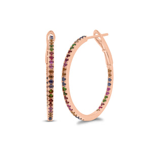 Rainbow Sapphire Interior and Exterior Hoop Earrings - 14K gold weighing 3.62 grams  - 72 sapphires weighing 0.70 carats