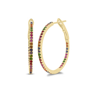 Rainbow Sapphire Interior and Exterior Hoop Earrings - 14K gold weighing 3.62 grams  - 72 sapphires weighing 0.70 carats