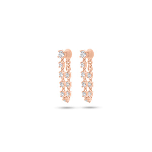 Diamond dangle chain earrings - 14K gold weighing 2.09 grams
- 18 round diamonds weighing 0.54 carats