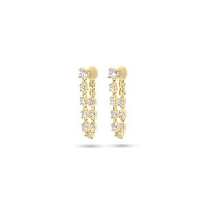 Diamond dangle chain earrings - 14K gold weighing 2.09 grams
- 18 round diamonds weighing 0.54 carats