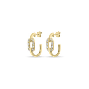 Diamond Mod Link Earrings - 14K gold weighing 2.81 grams - 72 round diamonds weighing 0.24 carats