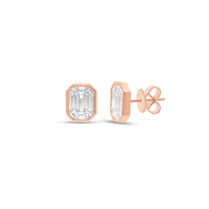 Emerald-Cut Diamond Illusion Stud Earrings
- 14K gold weighing 3.50 grams
- 18 baguette diamonds weighing 1.18 carats