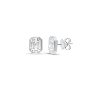 Emerald-Cut Diamond Illusion Stud Earrings
- 14K gold weighing 3.50 grams
- 18 baguette diamonds weighing 1.18 carats