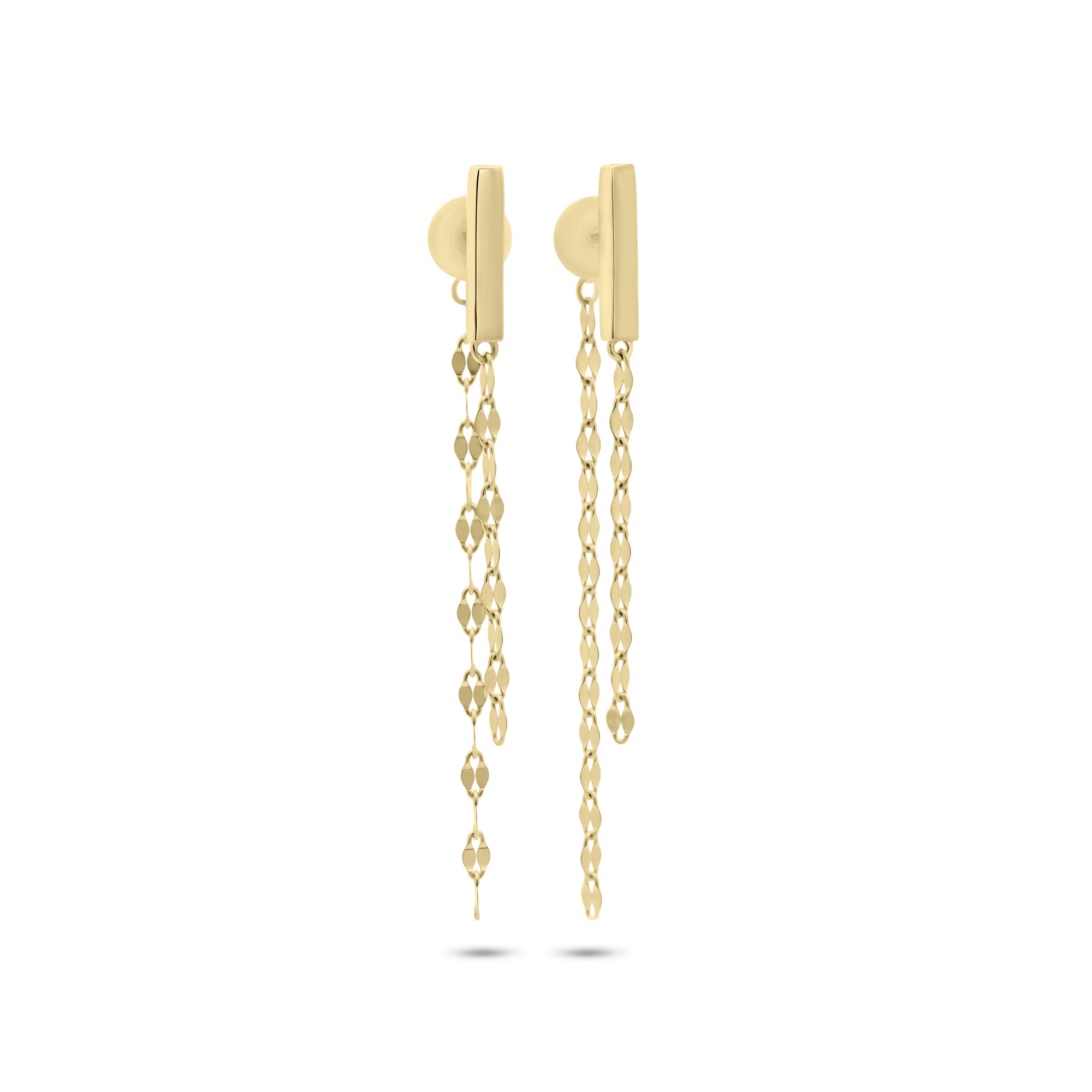 Gold Double Dapped Chain Bar Stud Earrings
- 14K gold weighing 1.53 grams