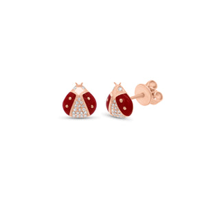 Diamond & enamel ladybug stud earrings - 14K gold weighing 1.80 grams
- 38 round diamonds weighing 0.08 carats