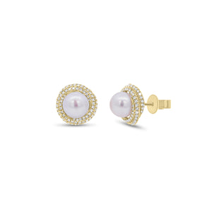 Pearl & diamond swirl stud earrings - 14K gold weighing 1.37 grams
- 138 round diamonds weighing 0.34 carats
- 2 pearls (6.50 mm)