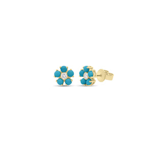 Diamond/Gemstone Flower Stud Earrings 