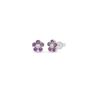 Diamond/Gemstone Flower Stud Earrings 