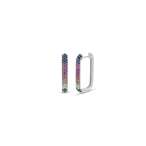 Ombré Gemstone U-Hoop Earrings - 14K gold weighing 4.15 grams - 60 multicolor gemstones weighing 0.60 carats