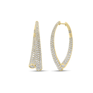 Diamond Interior & Exterior Abstract Hoop Earrings - 18K gold weighing 8.36 grams - 4 marquise-shaped diamonds weighing 0.36 carats  - 264 round diamonds weighing 2.85 carats