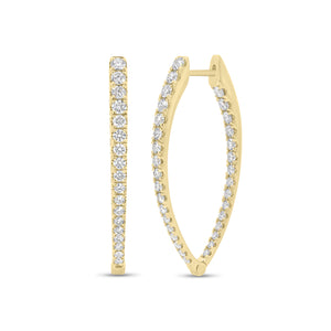 Diamond interior and exterior tappered hoop - 14K gold weighing 5.23 grams
- 66 round diamonds weighing 1.42 carats