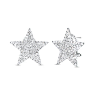 diamond large star stud earrings - 14K gold weighing 5.92 grams  - 142 round diamonds totaling 1.95 carats