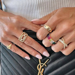 Diamond Chain Link & Gold Ball Multi-Band Ring