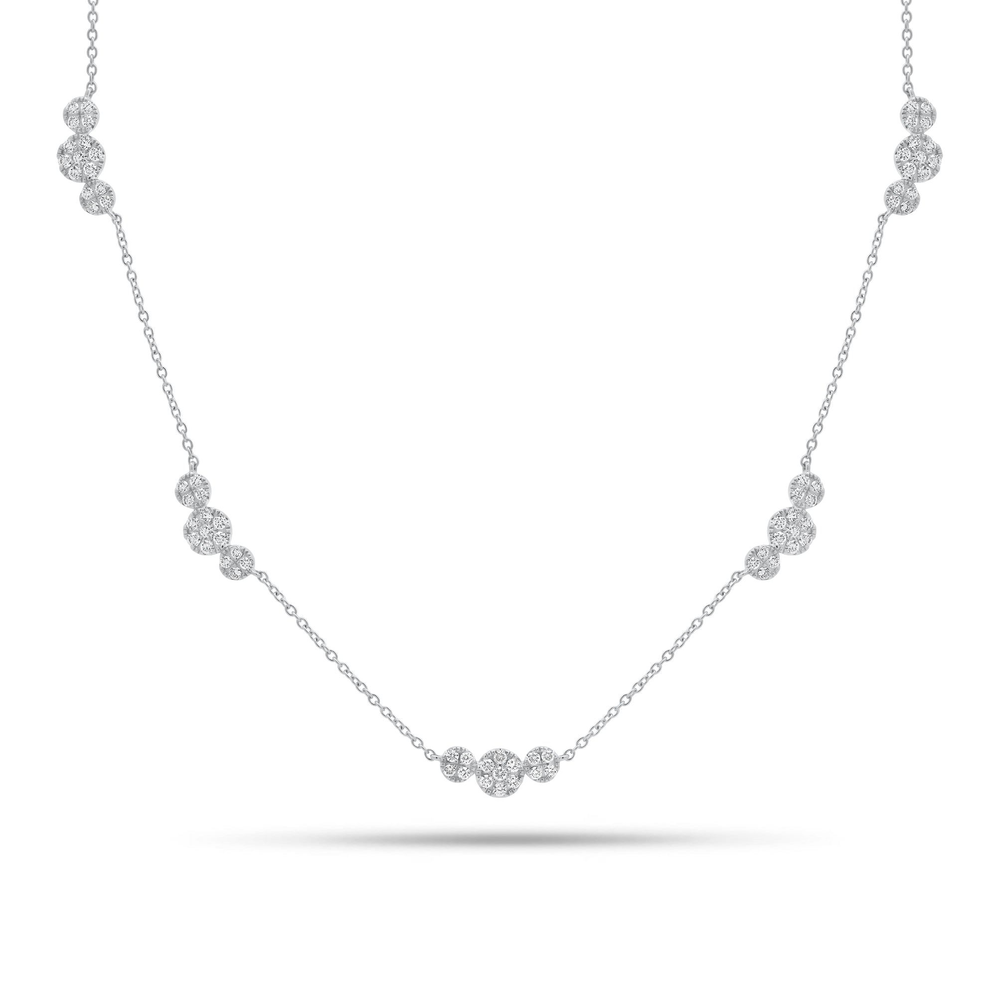 Diamond Disc Trios Necklace - 18K gold weighing 6.88 grams - 75 round diamonds weighing 1.36 carats