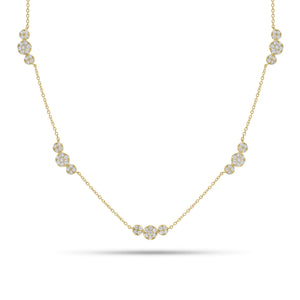 Diamond Disc Trios Necklace - 18K gold weighing 6.88 grams - 75 round diamonds weighing 1.36 carats