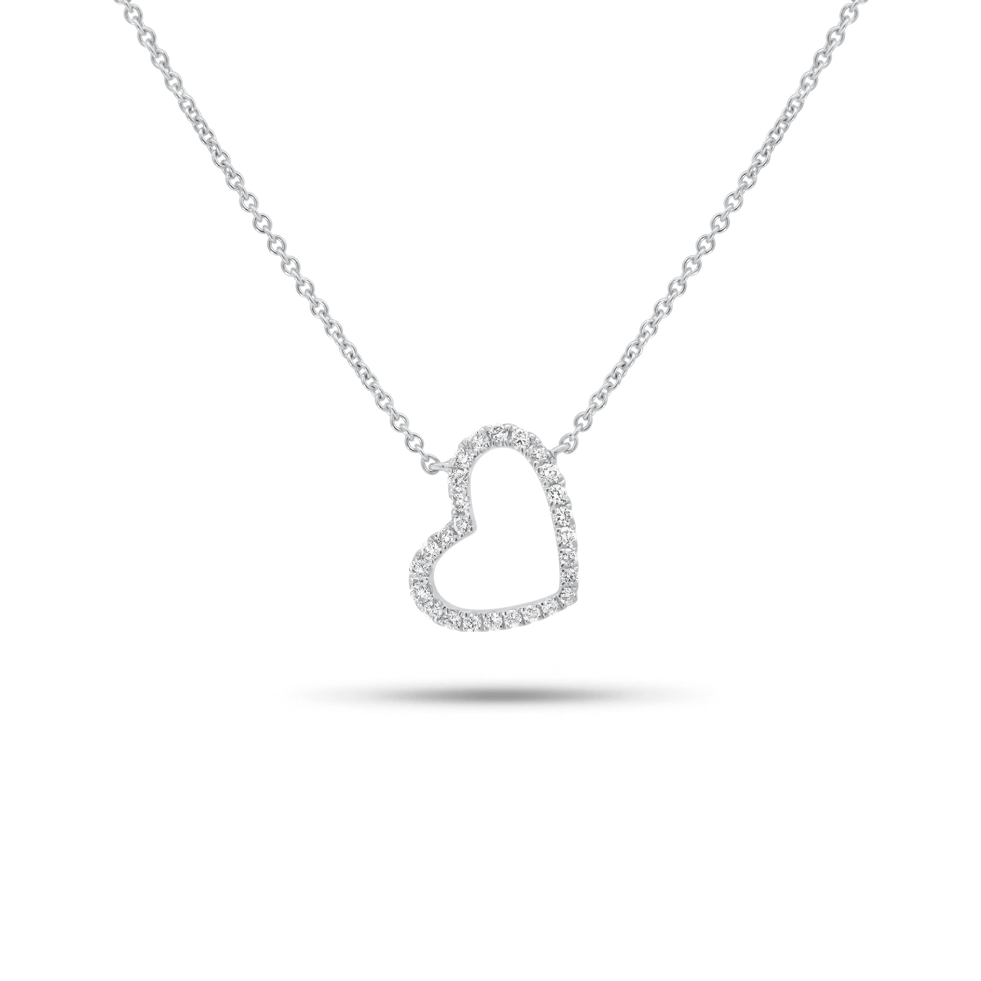 Diamond Open Hanging Heart Pendant Necklace - 18K gold weighing 2.04 grams - 26 round diamonds weighing 0.12 carats