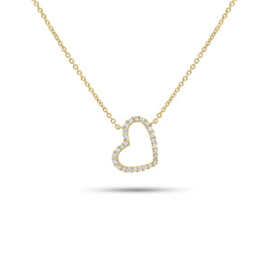 Diamond Open Hanging Heart Pendant Necklace - 18K gold weighing 2.04 grams - 26 round diamonds weighing 0.12 carats