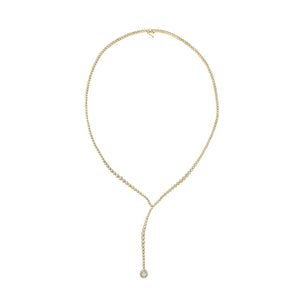 Pear-Shaped Diamond Lariat Necklace - 18K gold weighing 21.07 grams - 209 round diamonds weighing 3.23 carats 0.22 ct pear-shaped diamond