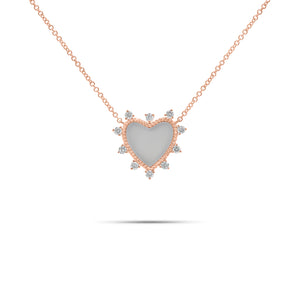 Diamond & Mother of Pearl Heart Pendant Necklace - 14K gold weighing 2.61 grams - 10 round diamonds weighing 0.26 carats - Mother of Pearl