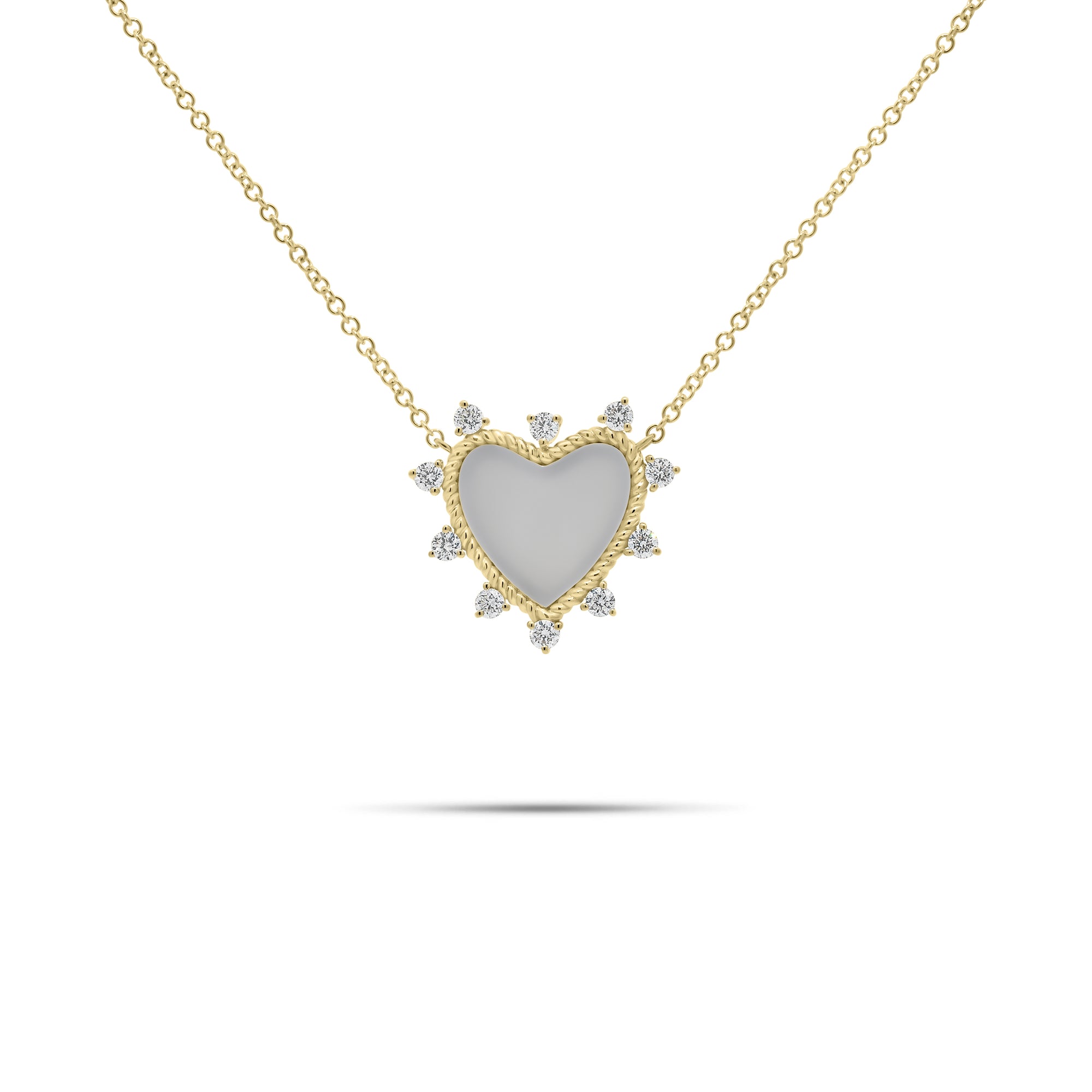 Diamond & Mother of Pearl Heart Pendant Necklace - 14K gold weighing 2.61 grams  - 10 round diamonds weighing 0.26 carats  - Mother of Pearl