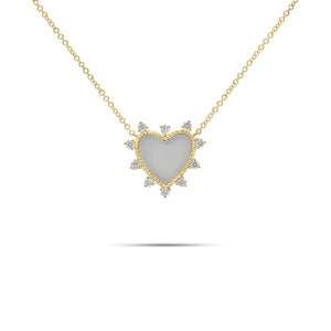 Diamond & Mother of Pearl Heart Pendant Necklace - 14K gold weighing 2.61 grams  - 10 round diamonds weighing 0.26 carats  - Mother of Pearl