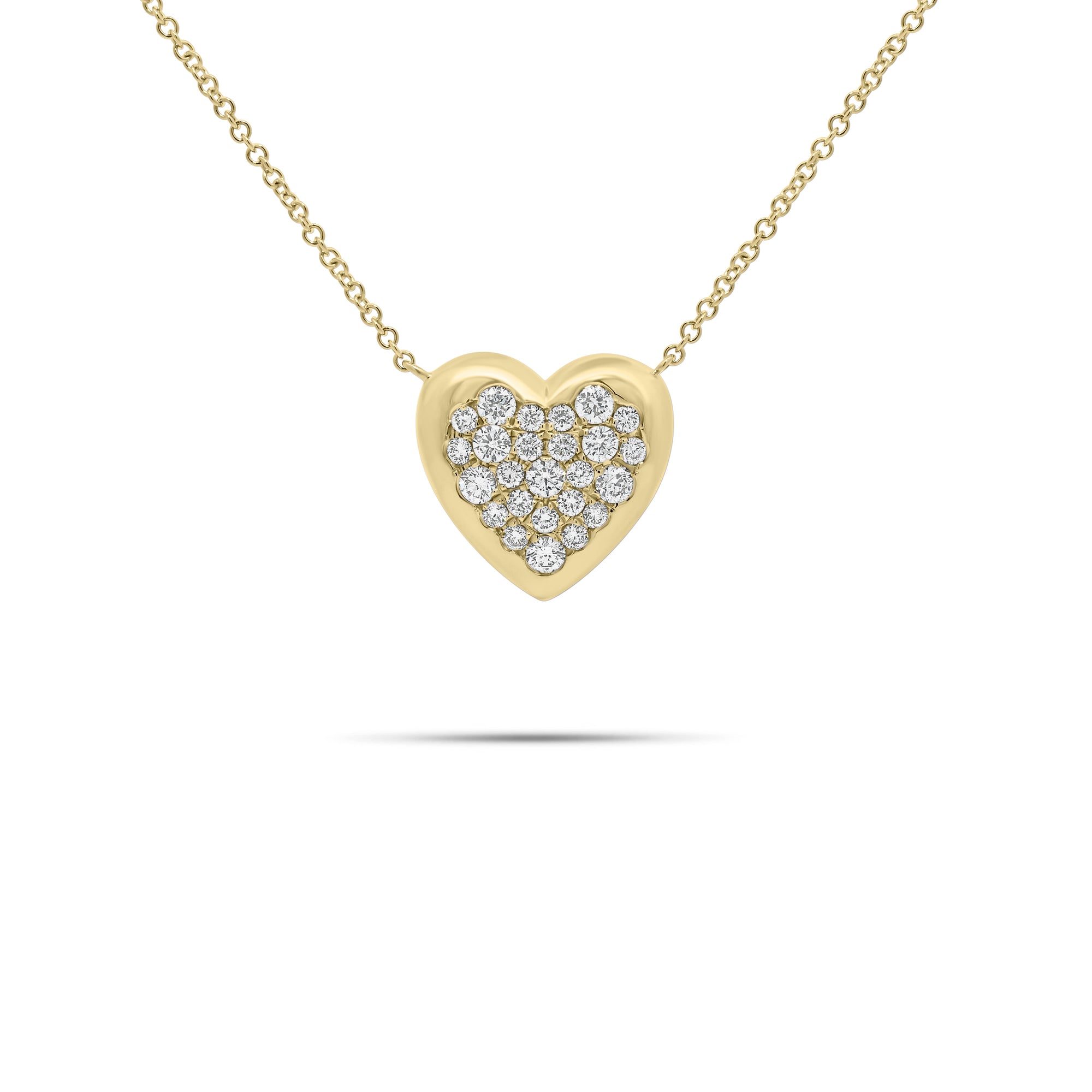 Diamond Puffed Heart Pendant Necklace - 14K gold weighing 3.72 grams  - 25 round diamonds weighing 0.54 carats