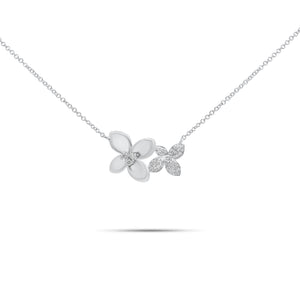 Diamond Flower Duo Pendant Necklace - 14K gold weighing 3.20 grams - 44 round diamonds weighing 0.18 carats