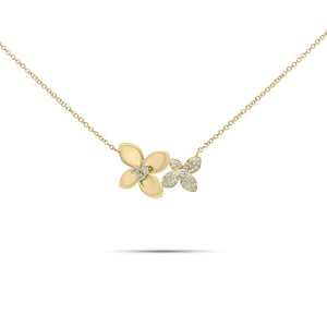 Diamond Flower Duo Pendant Necklace - 14K gold weighing 3.20 grams  - 44 round diamonds weighing 0.18 carats