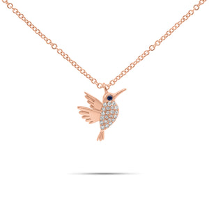 Diamond & Sapphire Hummingbird Pendant - 14K gold weighing 2.18 grams - 22 round diamonds weighing 0.05 carats - 0.01 ct sapphire