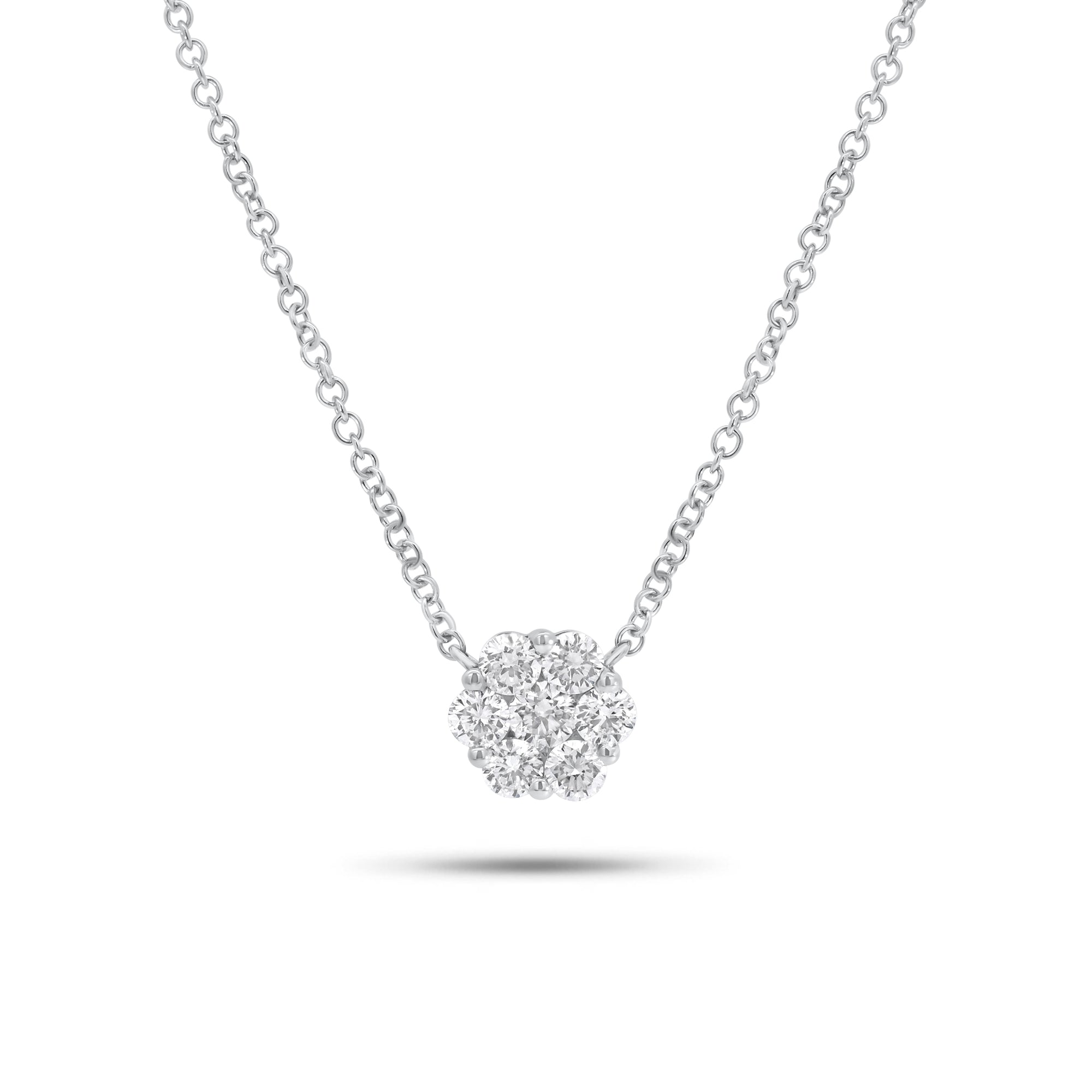 0.43 ct diamond cluster pendant necklace - 14K gold weighing 1.73 grams
- 7 round diamonds weighing 0.43 carats