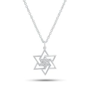 Diamond cluster star of david pendant - 14K gold weighing 2.58 grams
- 7 round diamonds weighing 0.09 carats