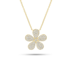 Pave diamond medium daisy pendant necklace - 14K gold weighing 2.93 grams
- 126 round diamonds weighing 0.67 carats