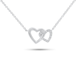 Diamond & Gold Interlocking Open Hearts Pendant Necklace - 14K gold weighing 2.68 grams - 14 round diamonds weighing 0.10 & carats